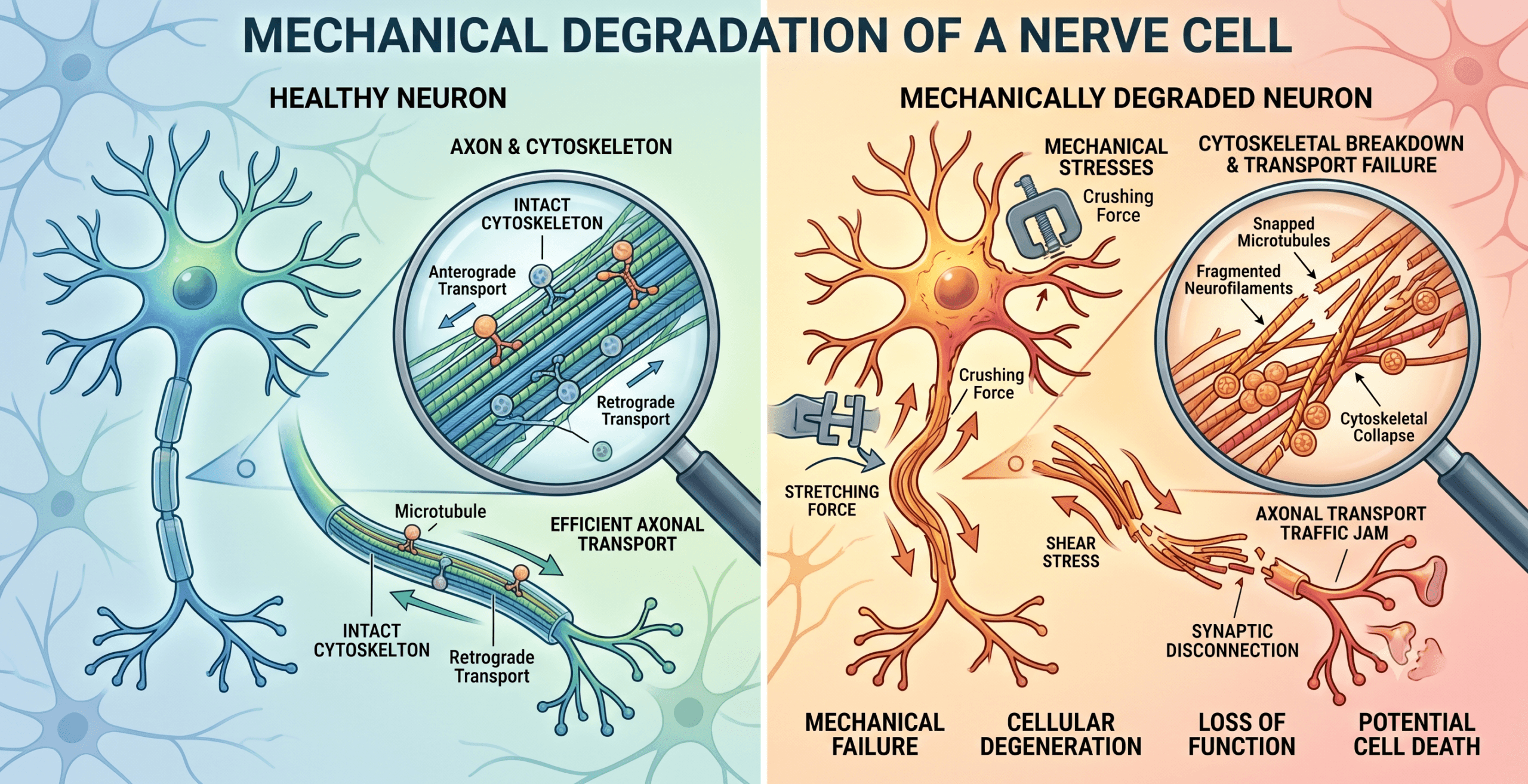 Mechanical Degradation of a Nerve Cell
