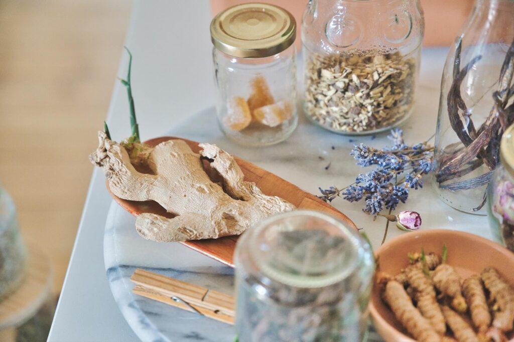 Natural remedies on a table