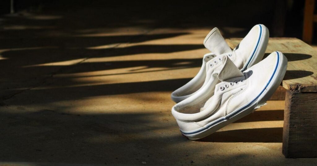 White Shoes Being Dried Out to Prevent Toenail Fungus