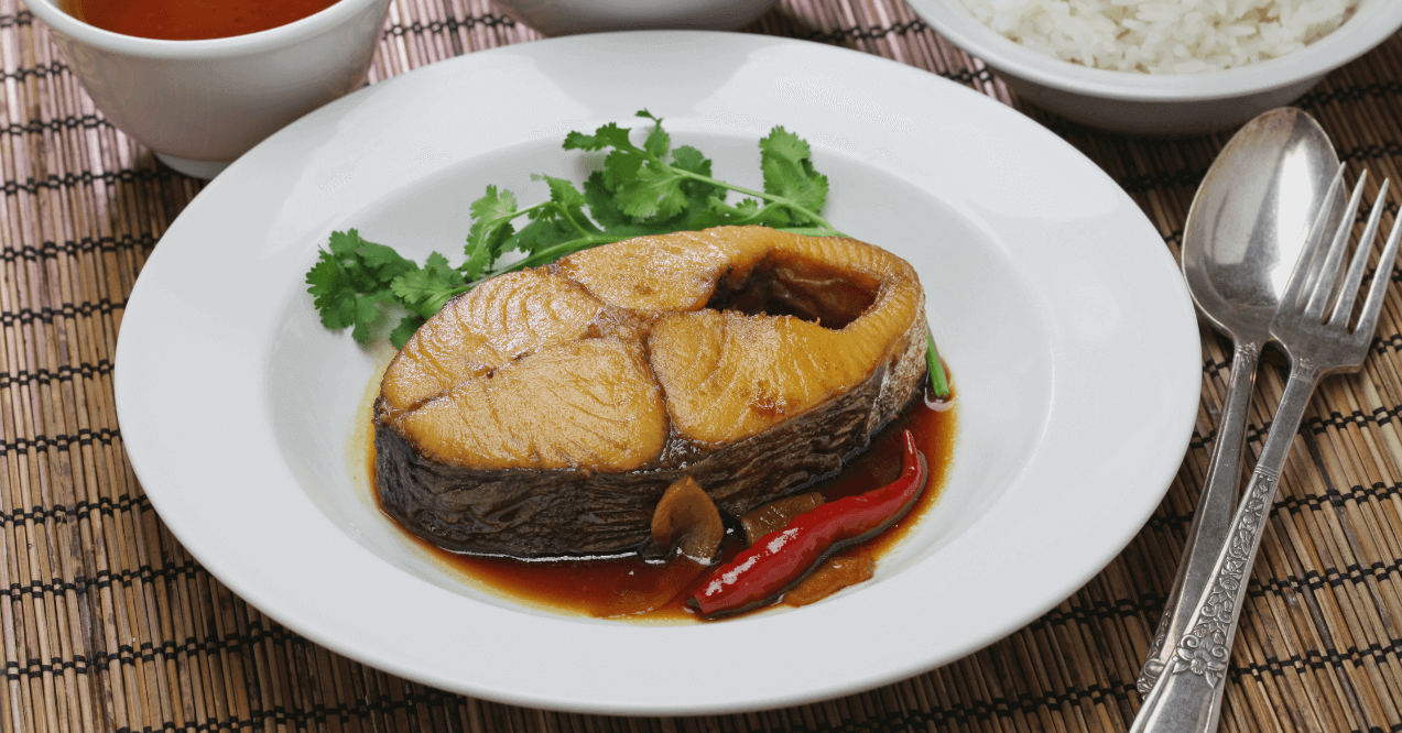 High-Mercury King Mackarel with Garnish on a Plate