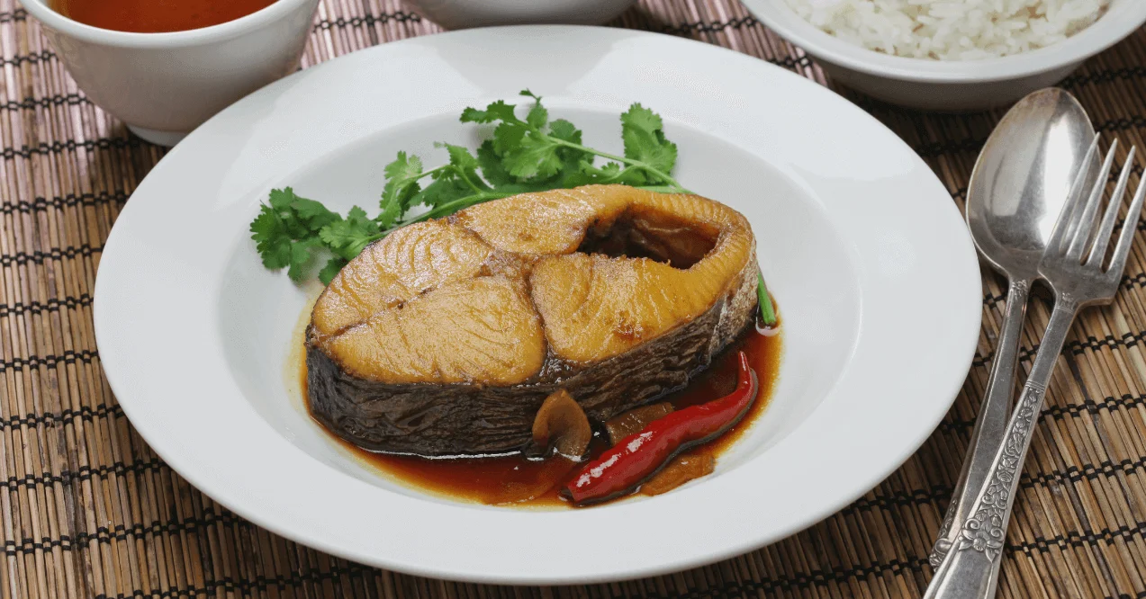 High-Mercury King Mackarel with Garnish on a Plate