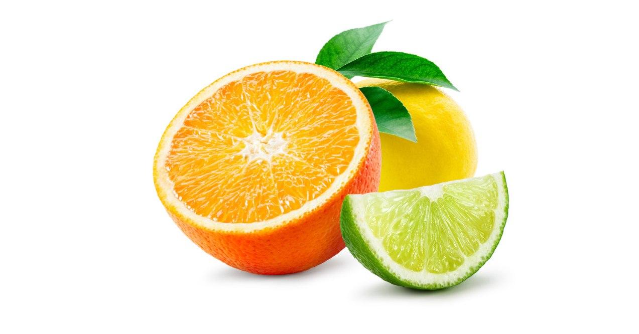 Orange lemon and lime in white background