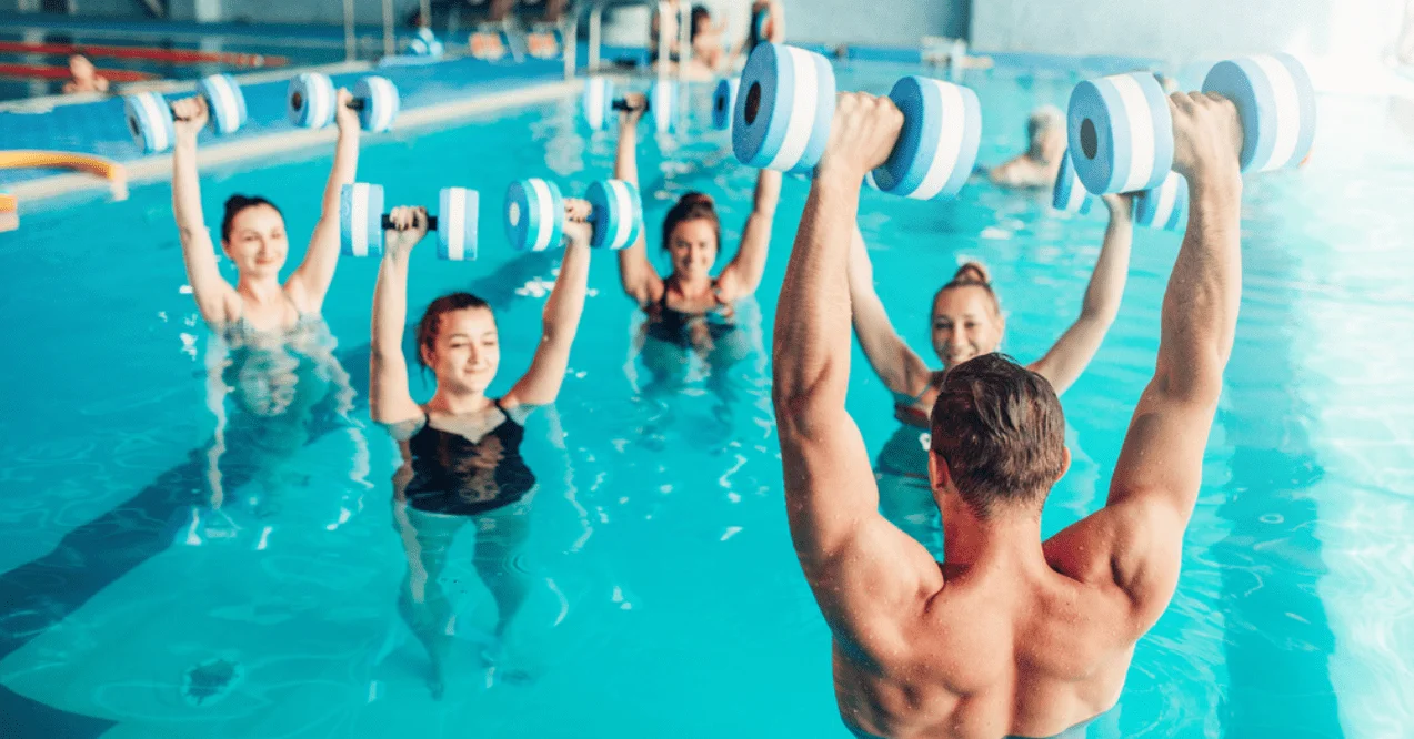 Group of people doing aqua aerobics in the pool