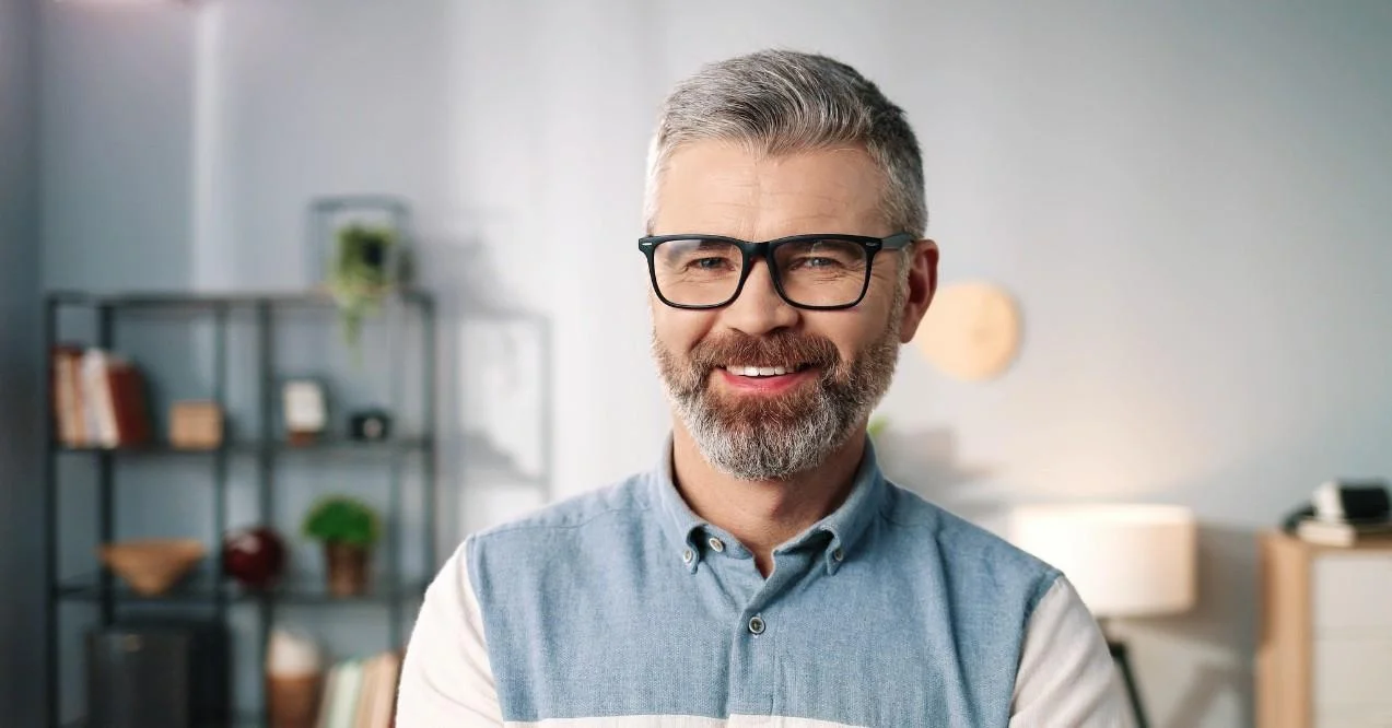 A Close up of a Cheerful Middle-Aged Man