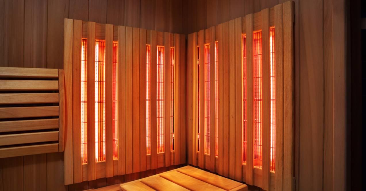 Interior of Finnish sauna with infrared panels for medical procedures