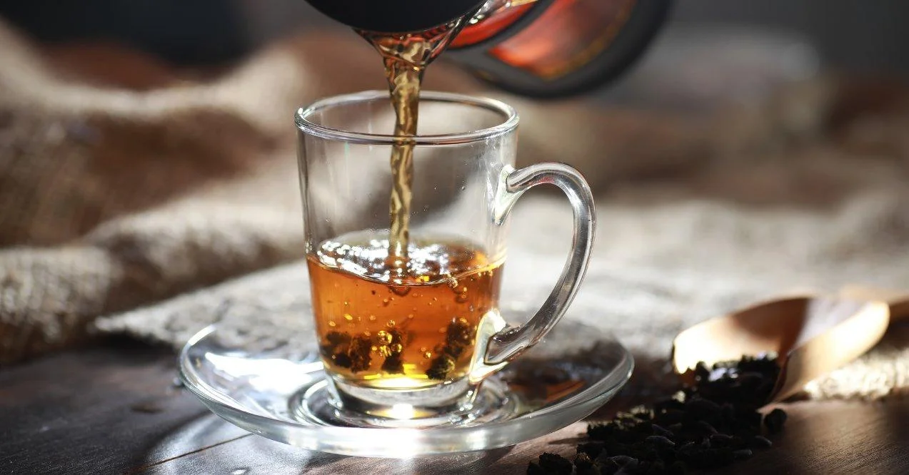 Black tea on a serving table