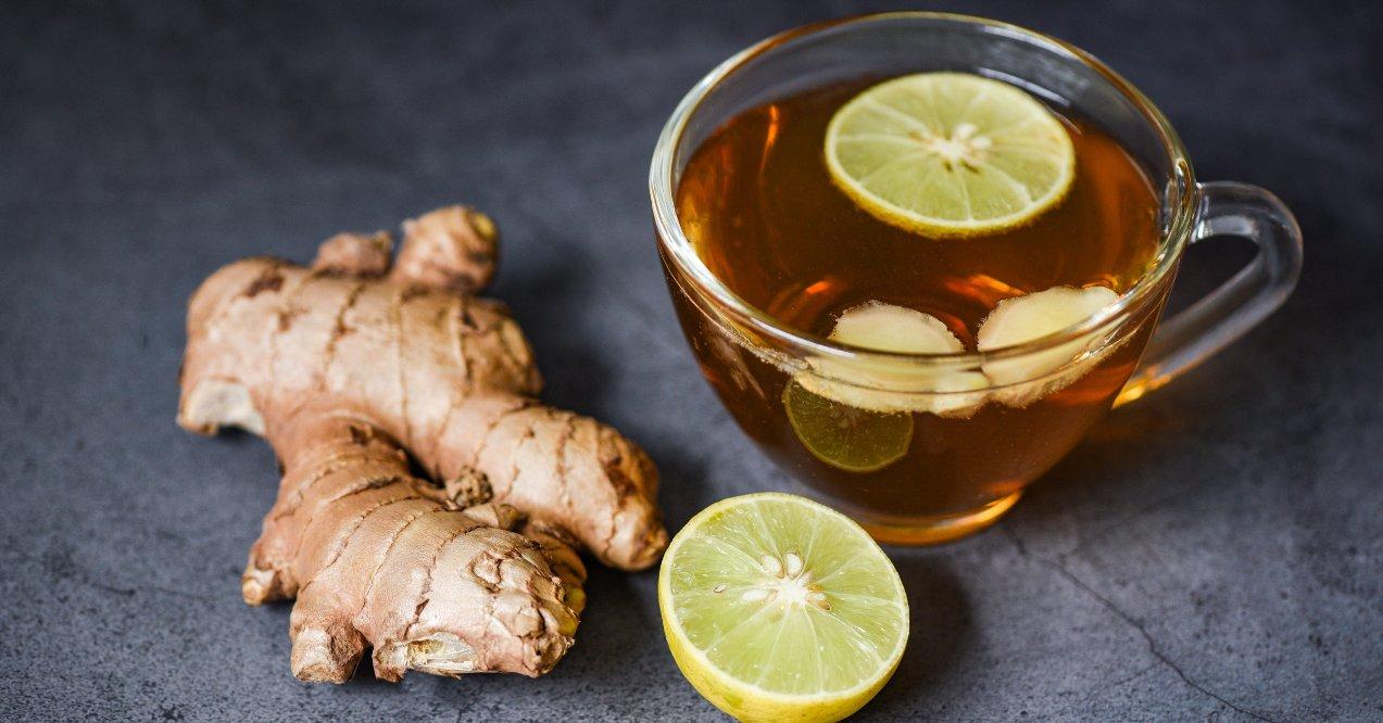 Cup of ginger tea with lemon