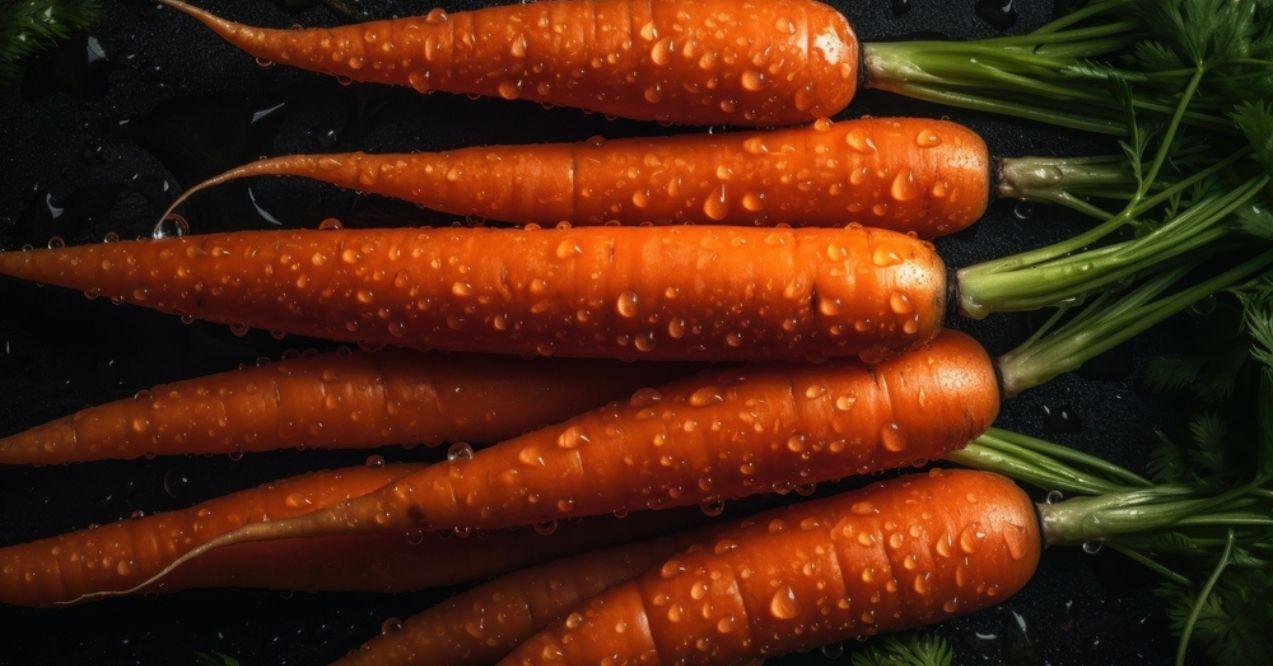 Carrots with water drops on black background