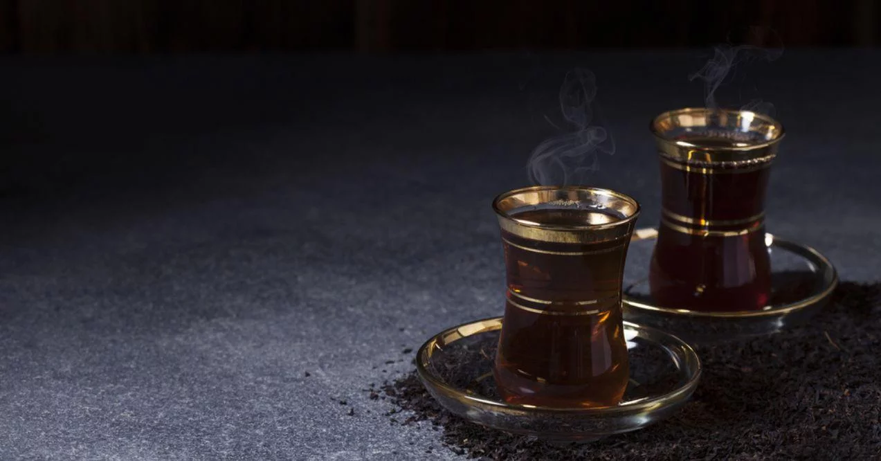 Turkish tea on stone background