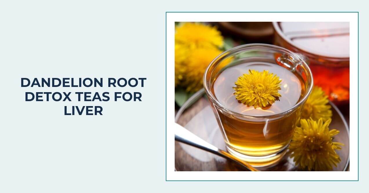 Glass cup of dandelion tea with a dandelion flower inside.