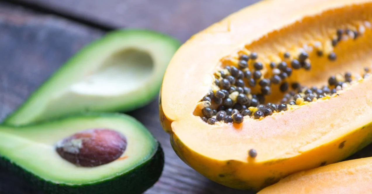 Avocado and papaya fruit for breakfast toast