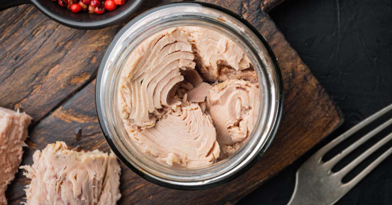 Canned tuna fillet meat in olive oil