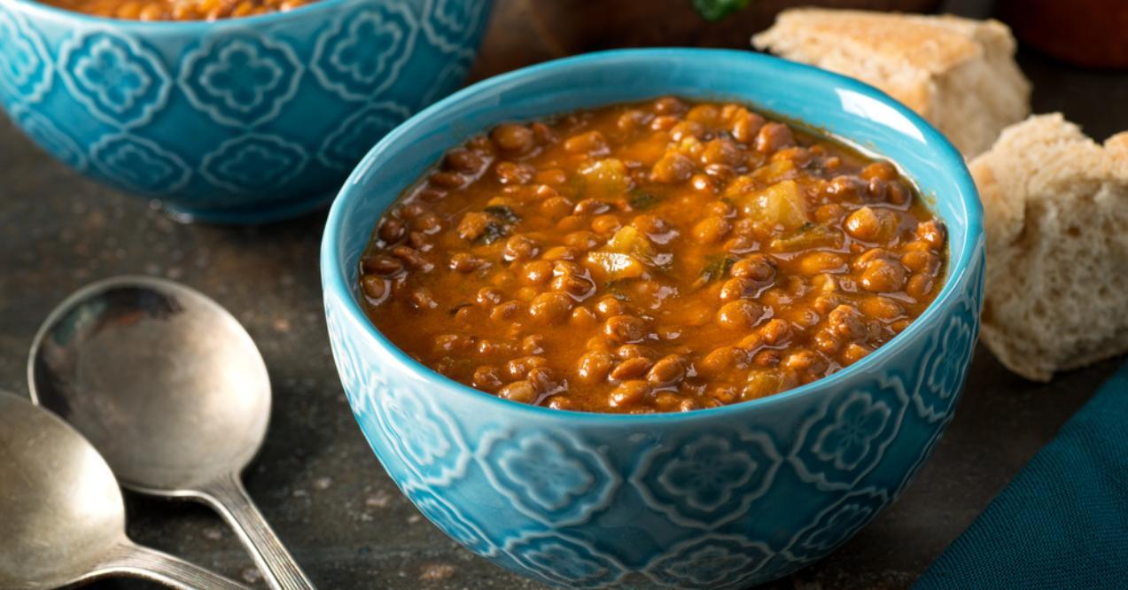 A bowl of delicious hearty homemade curried lentil soup