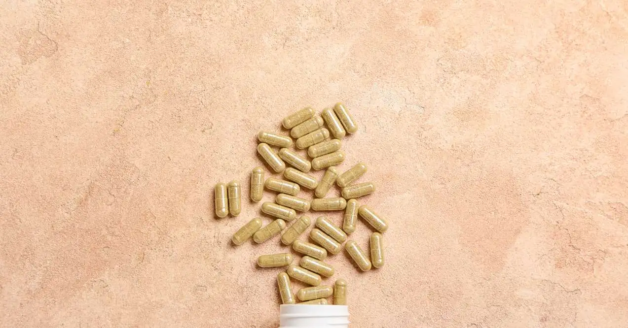 Vitamin K capsules scattered 