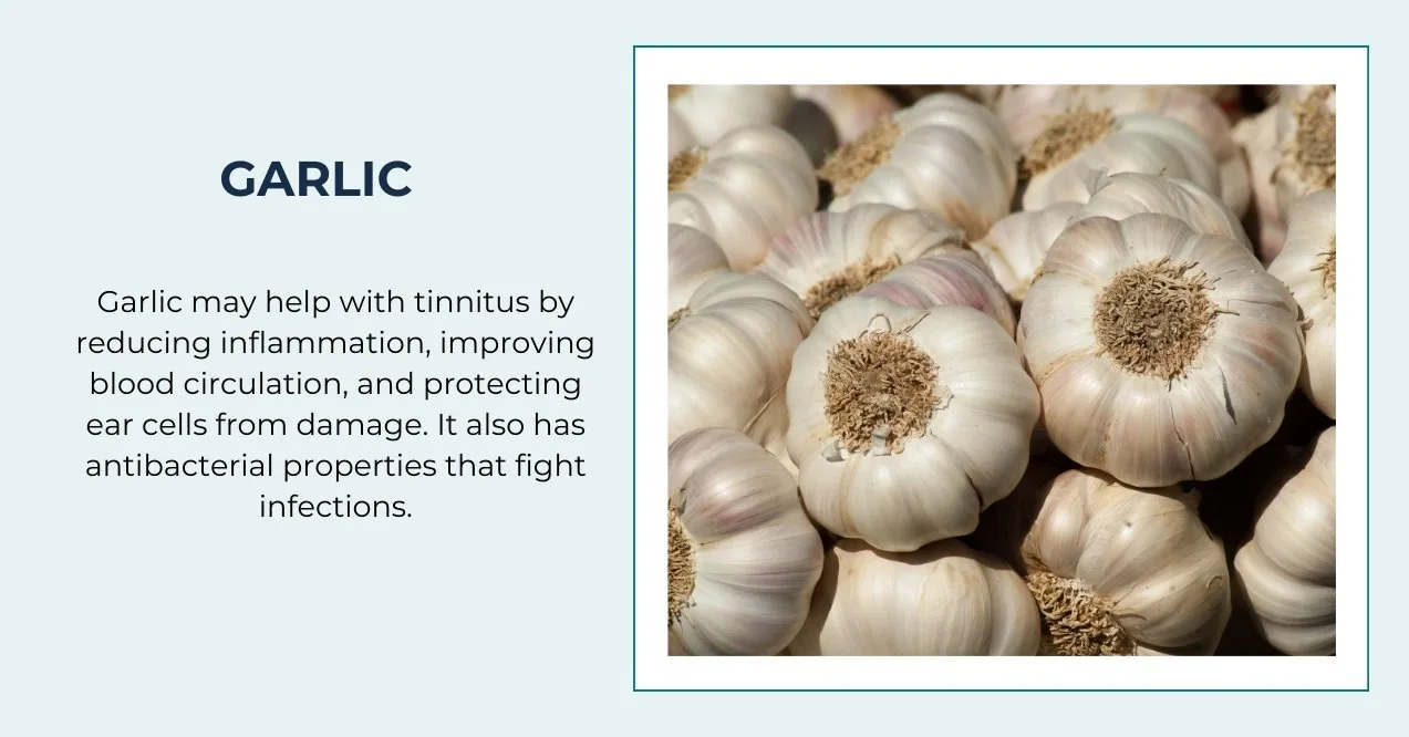 Image of garlics on the right and supporting text on the left