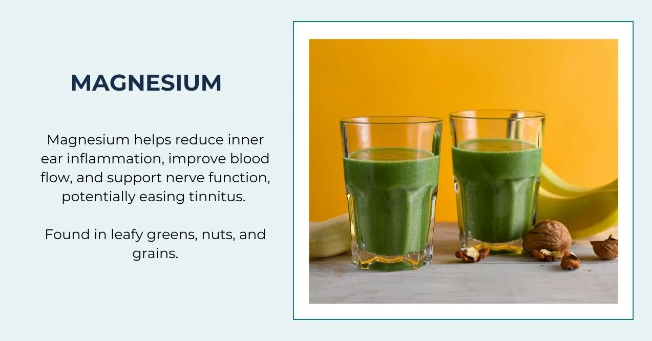 Image of magnesium foods on the right and supporting text on the left