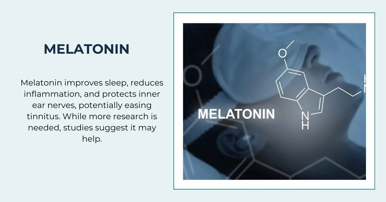 Illustration of melatonin on the right and supporting text on the left