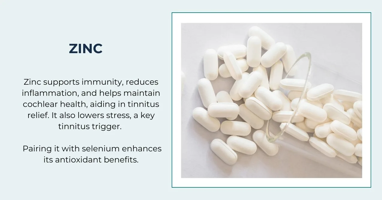 Image of white zinc pills on the right and supporting text on the left