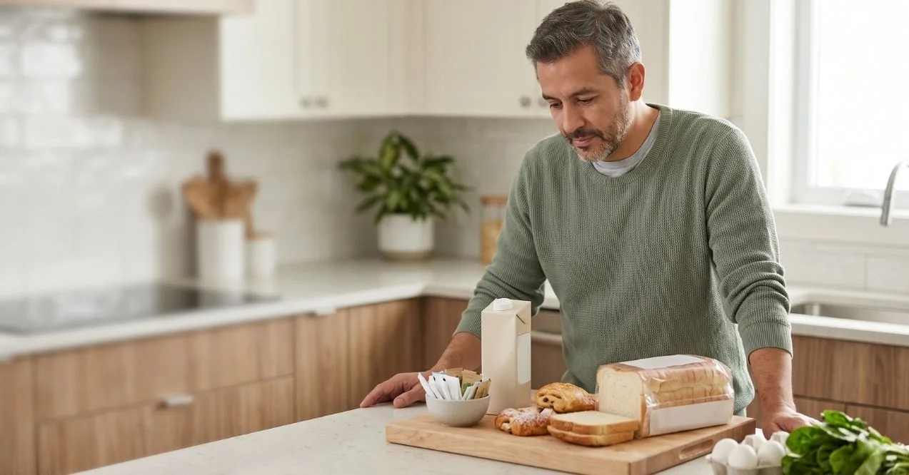 Man looking at food that kills testosterone levels