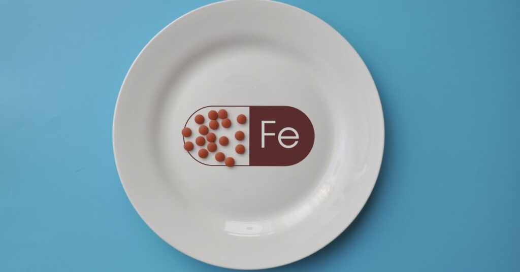 Iron mineral supplements on a white plate.