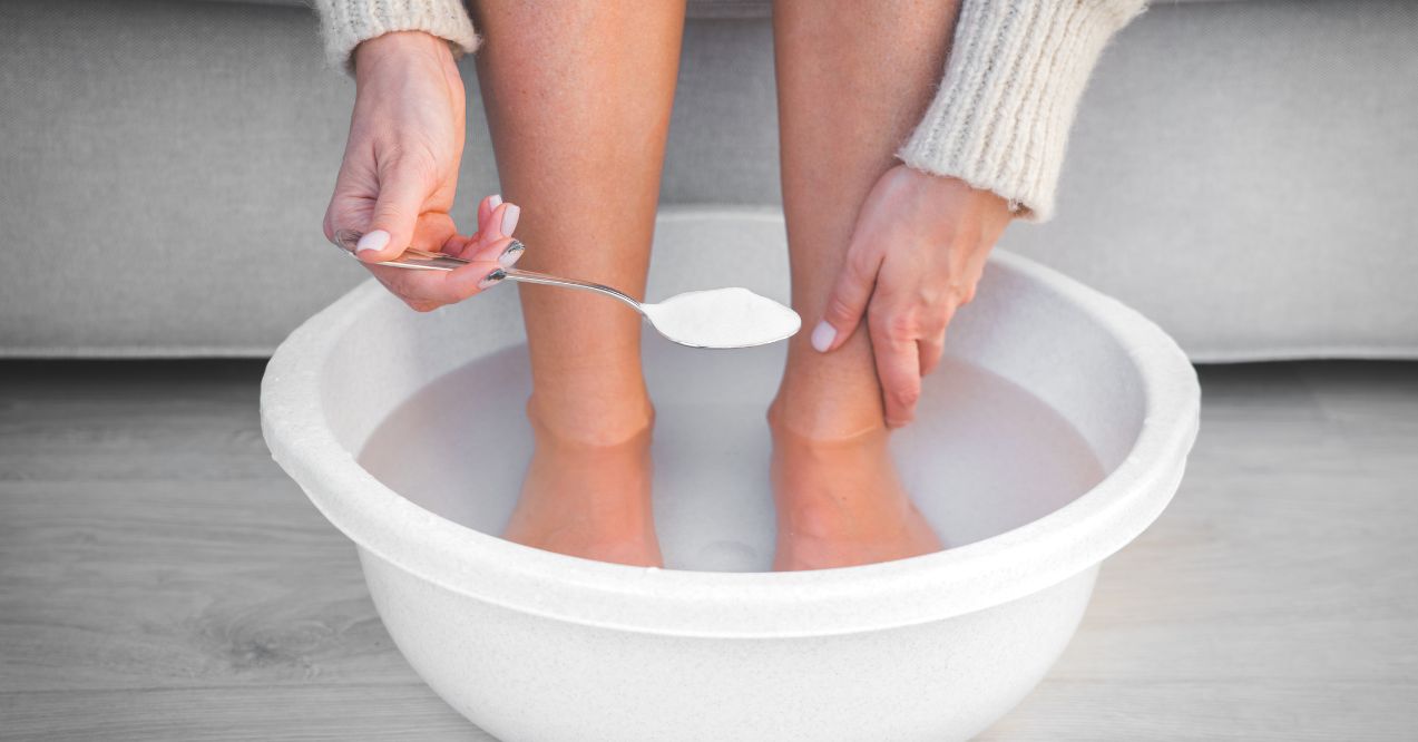 Adding hydrogen peroxide to a foot soak for toenail fungus treatment.