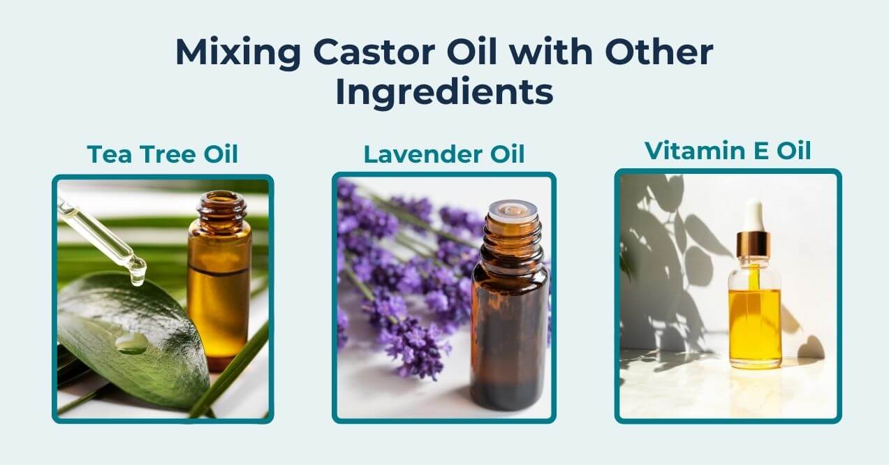 Mixing castor oil with tea tree, lavender, and vitamin E oil for toenail care