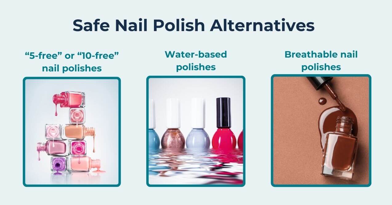 Different types of safe nail polish options displayed