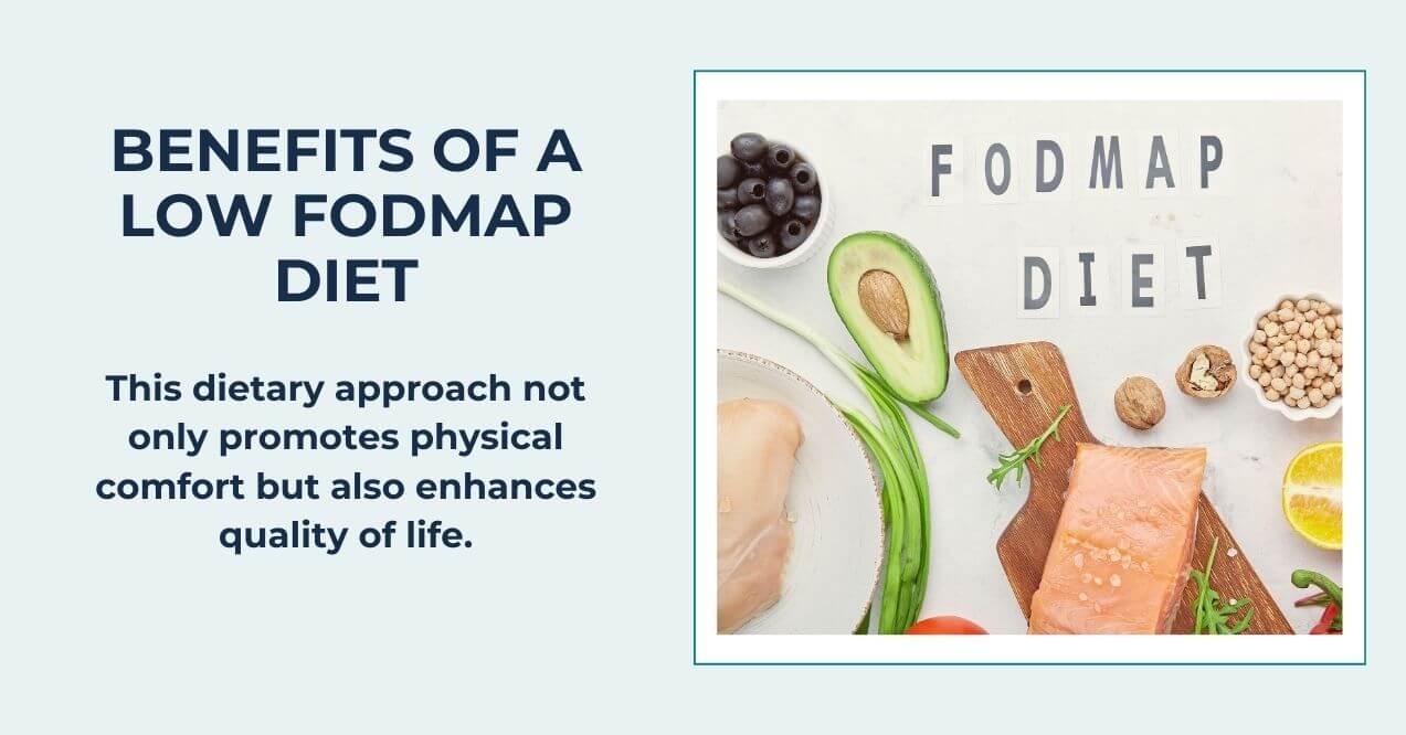 A mix of healthy low-FODMAP foods like avocado, salmon, and chickpeas.