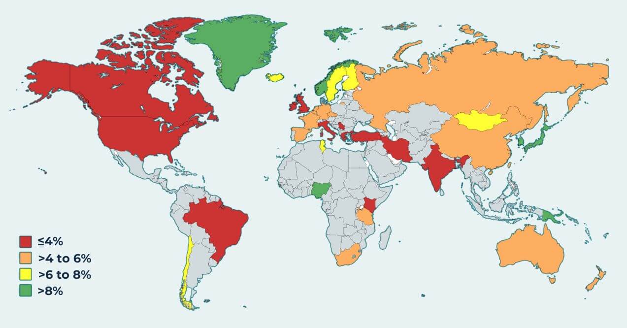 A color-coded global map displaying Omega 3 fatty acid levels by region.