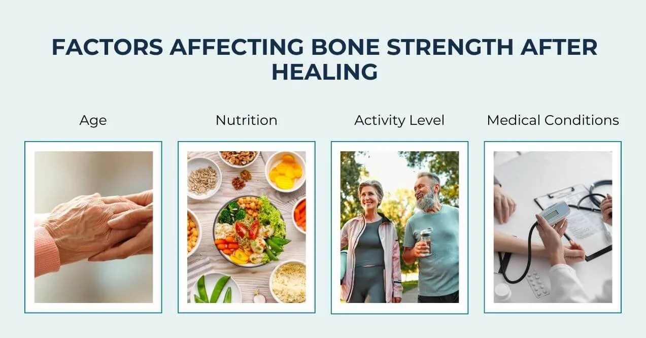 Infographic showing factors like age, nutrition, activity level, and medical conditions.