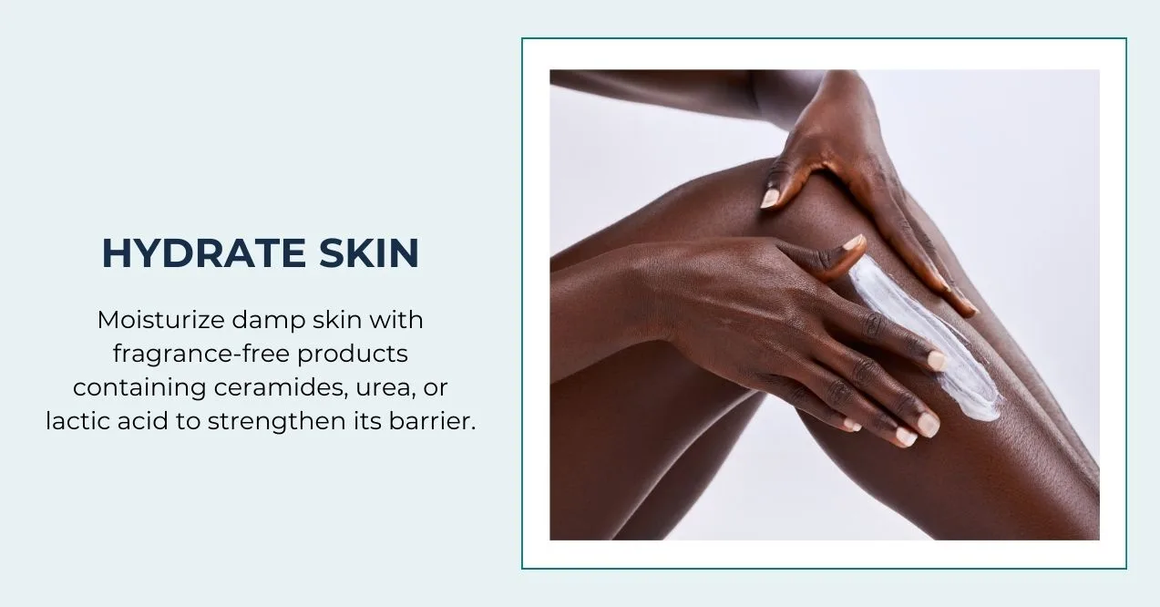 Moisturizing dry skin with a cream on the leg.