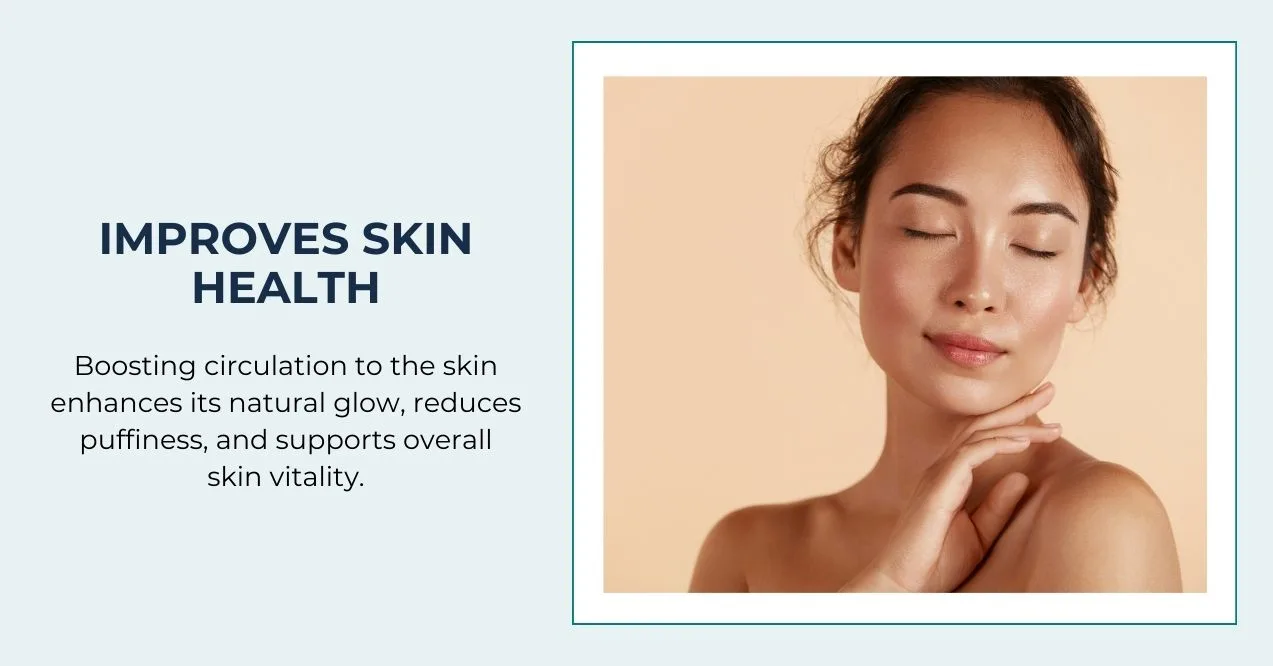 Woman with glowing skin enjoying a peaceful moment with her eyes closed.
