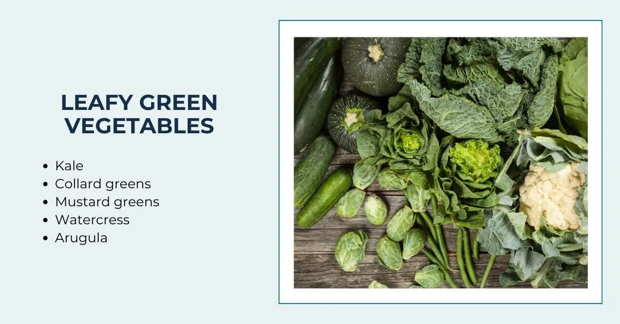 Display of leafy greens like kale and Brussels sprouts.
