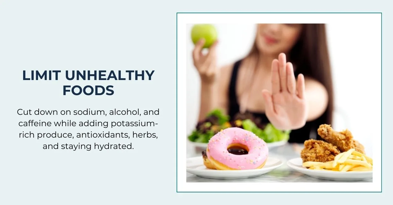 A person eating healthy food while avoiding unhealthy options.