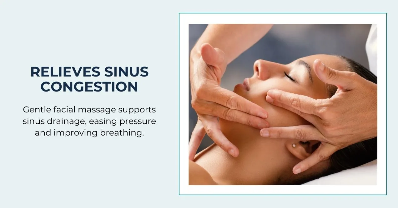 Person receiving gentle facial massage for sinus relief.