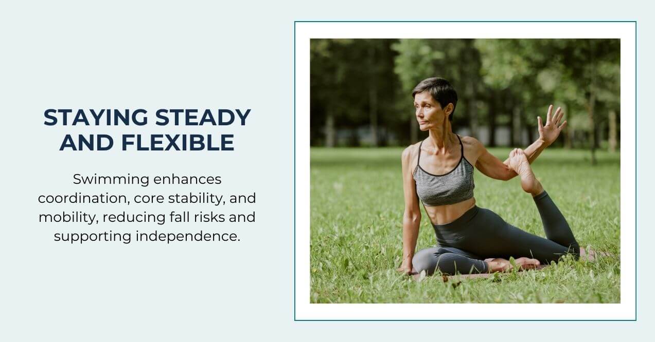 Woman practicing yoga outdoors, enhancing balance, flexibility, and mobility.