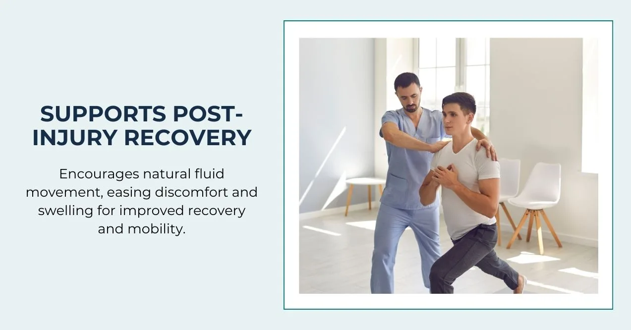 Therapist assisting a man with stretching for injury recovery.