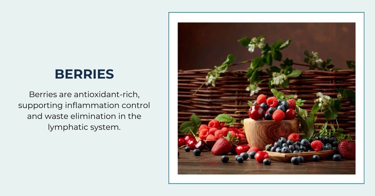 Mixed berries like strawberries, blueberries, and raspberries in wooden bowls.