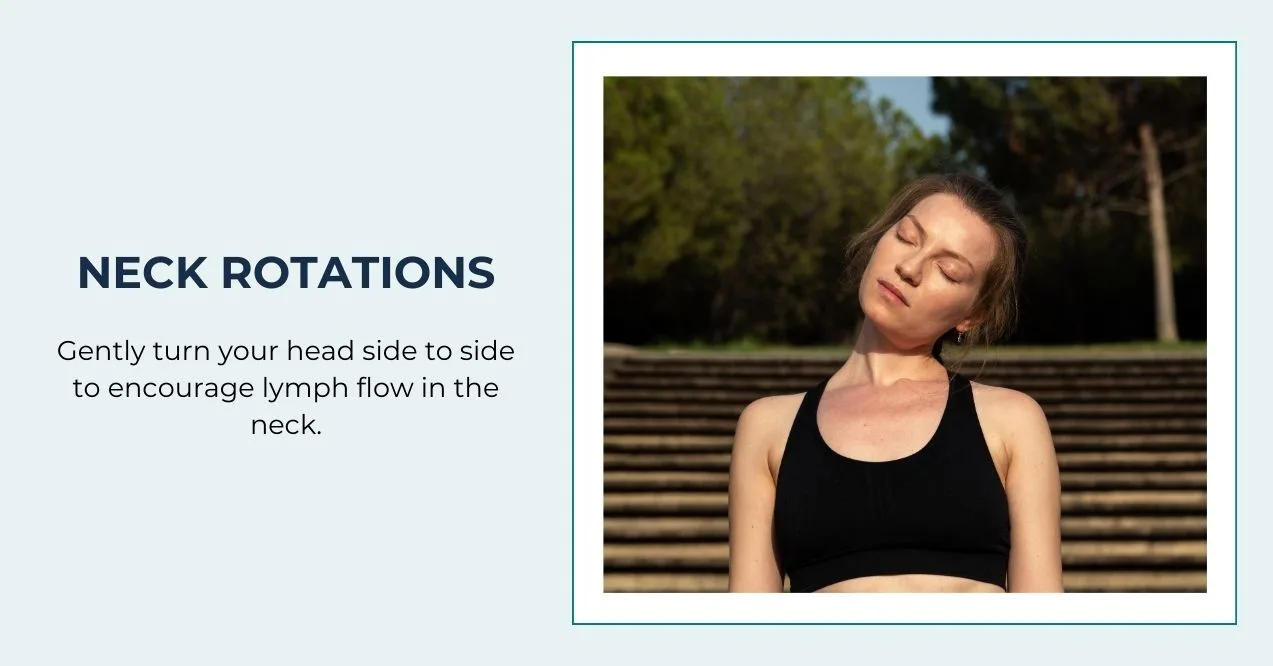 Woman doing gentle neck rotations as part of lymphatic drainage exercises