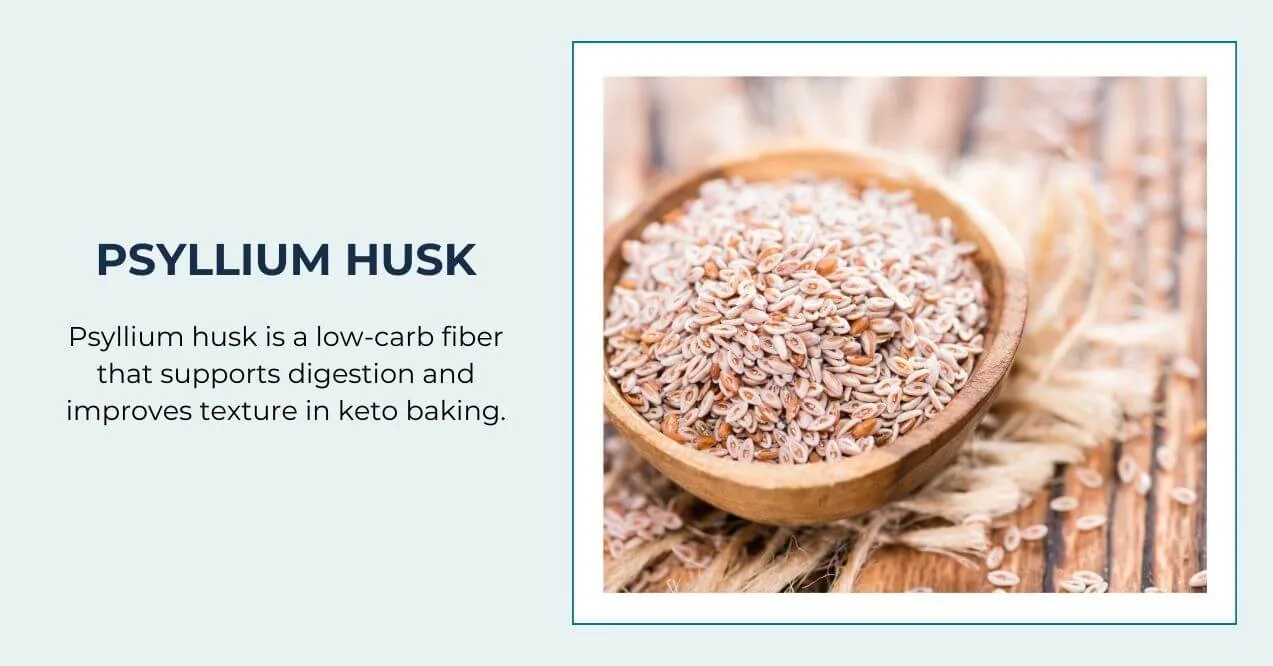 Wooden bowl filled with psyllium husk on a rustic table