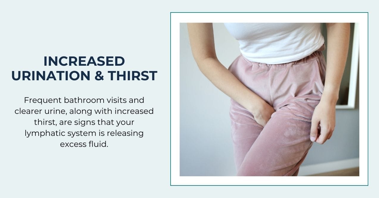 Woman holding her abdomen, representing increased urination and thirst.