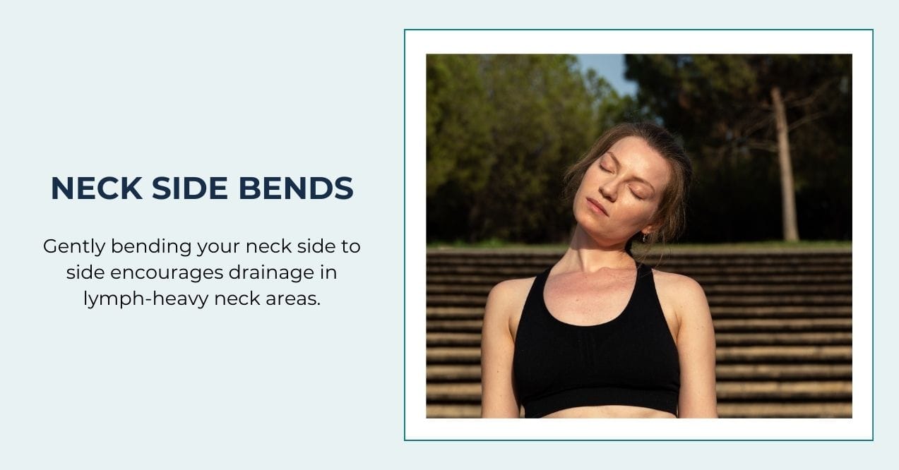 Woman tilting her head to the side outdoors for a neck stretch.