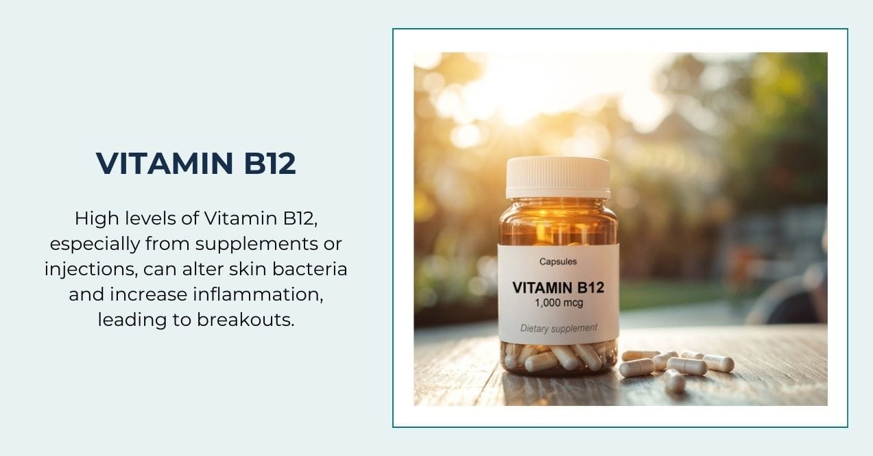Vitamin B12 bottle with capsules on table