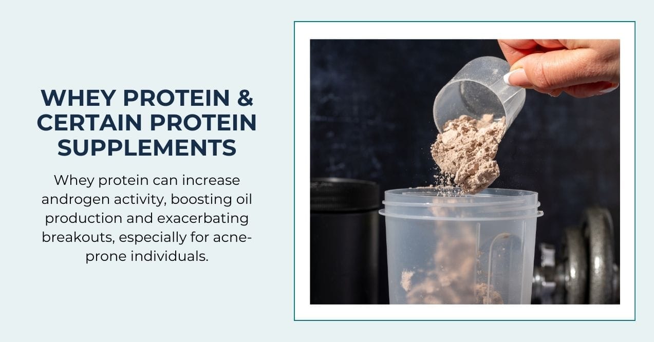Scoop of protein powder over shaker bottle