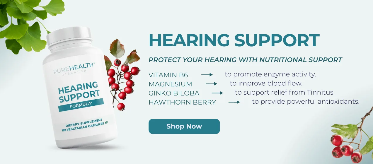 Hearing Support CTA banner with benefits and ingredients
