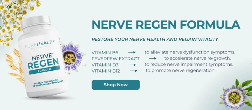 Nerve ReGen Formula CTA banner with benefits and ingredients