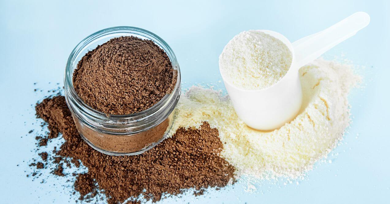 collagen powders on a light blue background resembling the topic "is marine or bovine collagen better for hair growth"