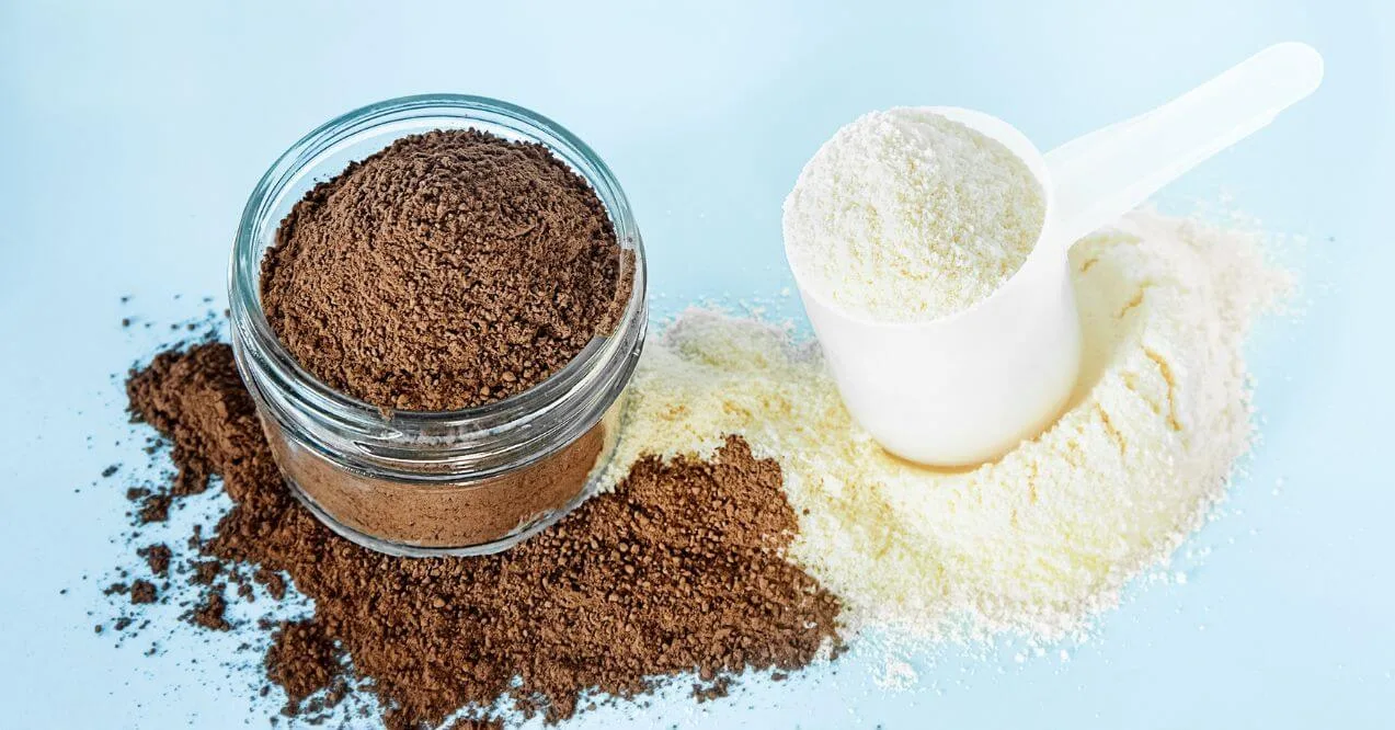 collagen powders on a light blue background resembling the topic "is marine or bovine collagen better for hair growth"