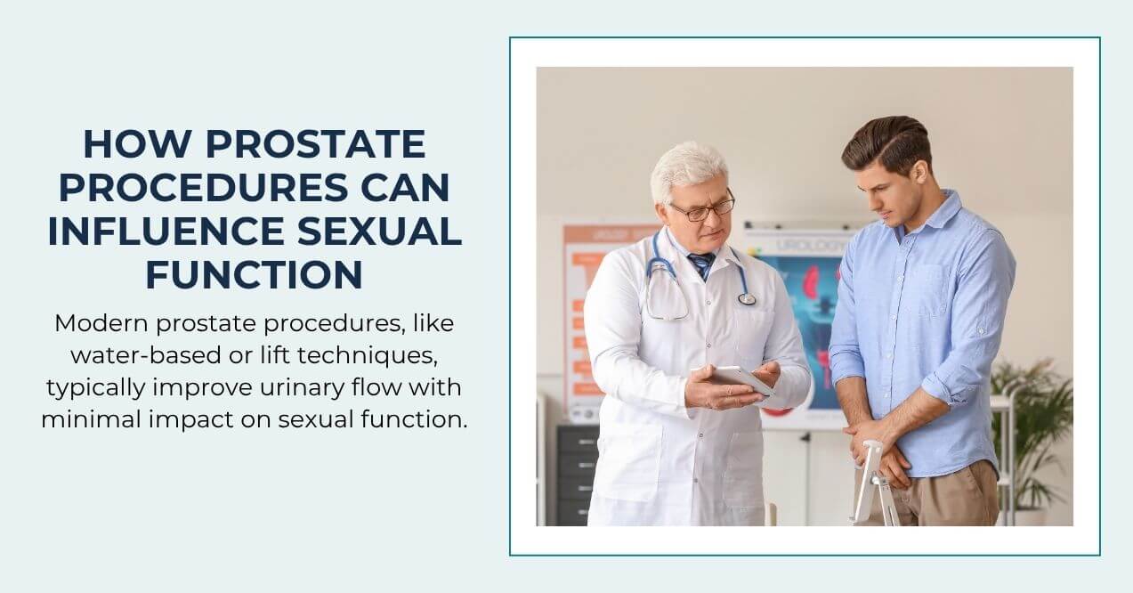 Doctor explaining medical results to a man in a urology clinic.