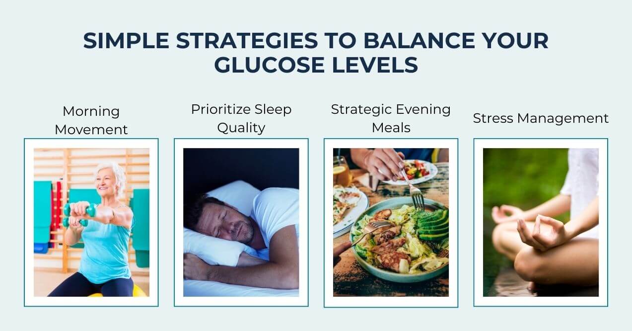 Tips to balance glucose: exercise, sleep, evening meals, stress management